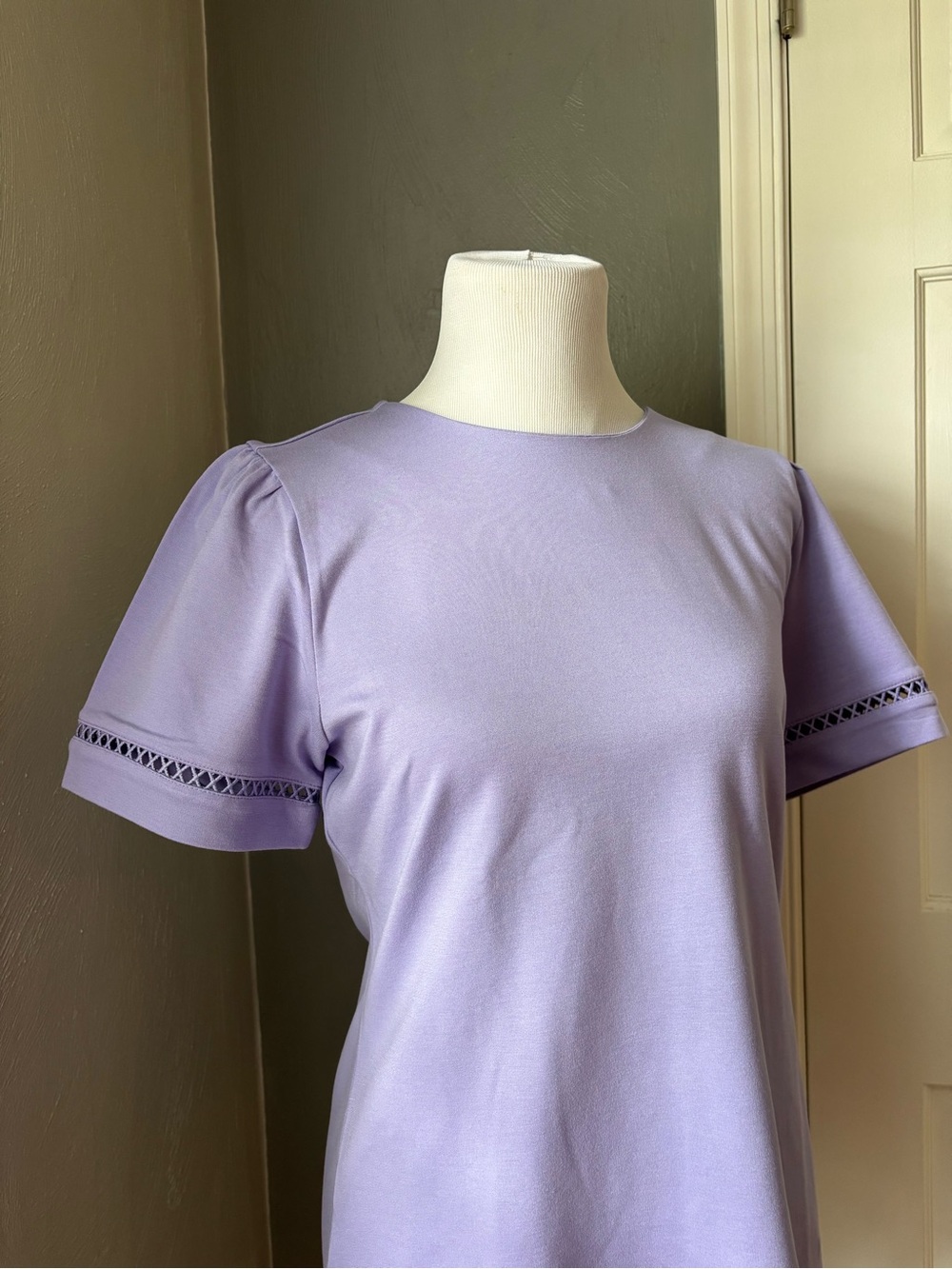 Women's Lavender Short Sleeve Top with Eyelet Trim